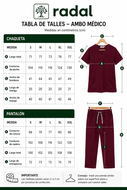 Ambo Medico Talle XL Bordo